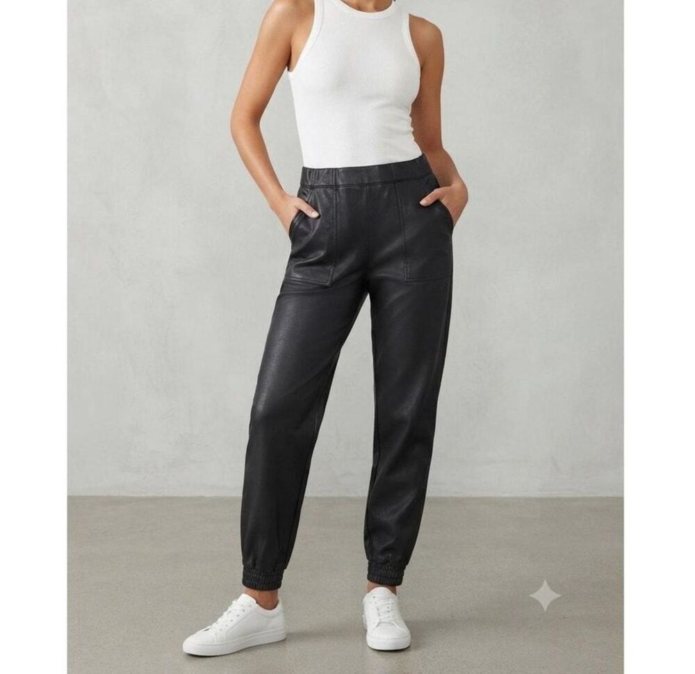 SPANX Leather Like Jogger EUC Black M Streetwear Edgy Elevated Athleisure Rocker